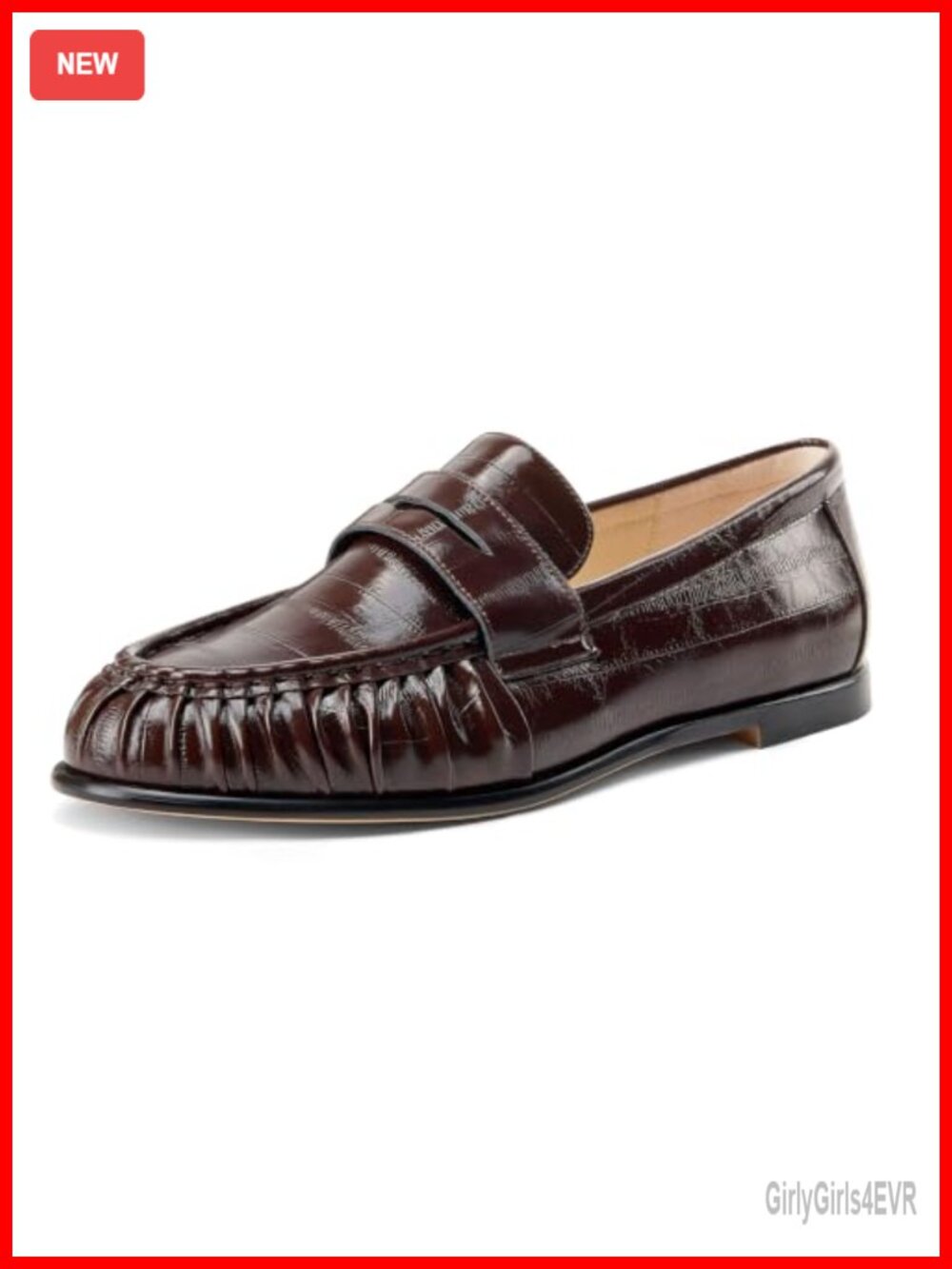 Penny Loafers for Women Ruched Toe Faux Leather Slip-On Dress Flats
